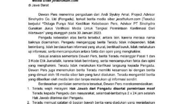 Hak Jawab Andi Sukry Amal Kepada Pemberitaan Temporatur.com