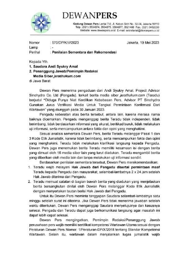 Hak Jawab Andi Sukry Amal Kepada Pemberitaan Temporatur.com