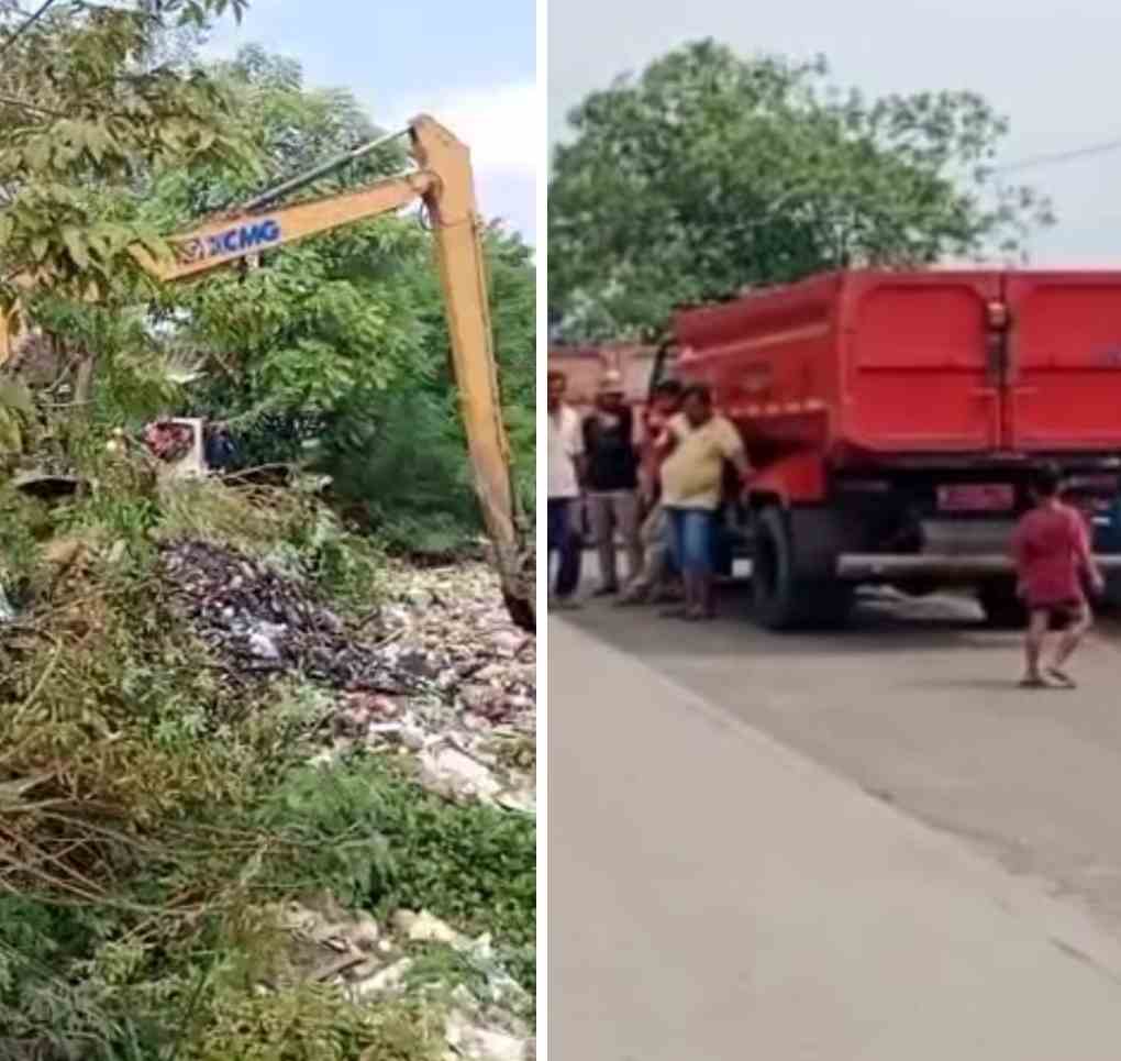 Tumpukan Sampah diatas Kali Ciherang mulai dibersihkan