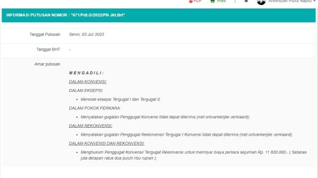 RAJA SAPTA OKTOHARI KALAH DALAM GUGATAN PENCEMARAN NAMA BAIK DI PN JAKARTA BARAT TERHADAP ALWI DAN ALVIN LIM