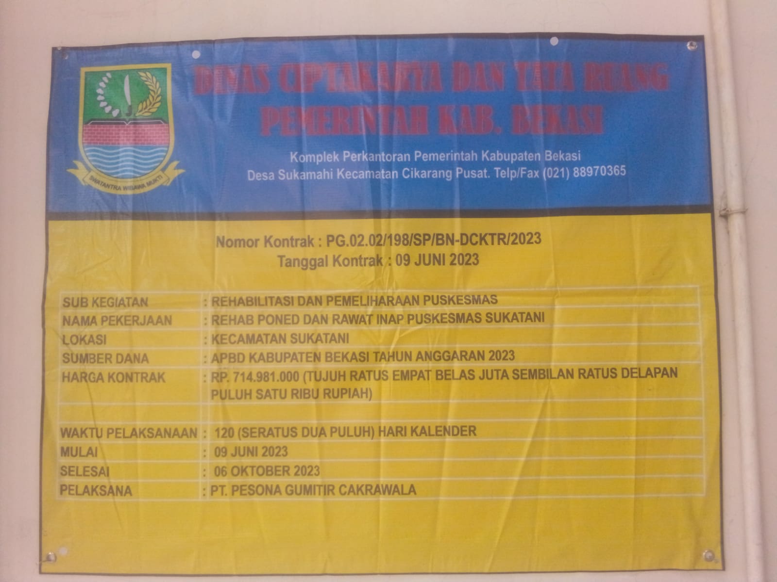 Proyek Rehabilitas dan Poned Puskesmas Sukatani yang dikerjakan PT.Pesona Gumitir Cakrawala Abaikan K3 dan APD Pekerjanya