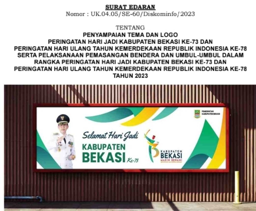 Pj.Bupati Bekasi Mengeluarkan Edaran Kreatif Menyambut Hari Jadi Kab.Bekasi ke-73 dan HUT RI ke-78