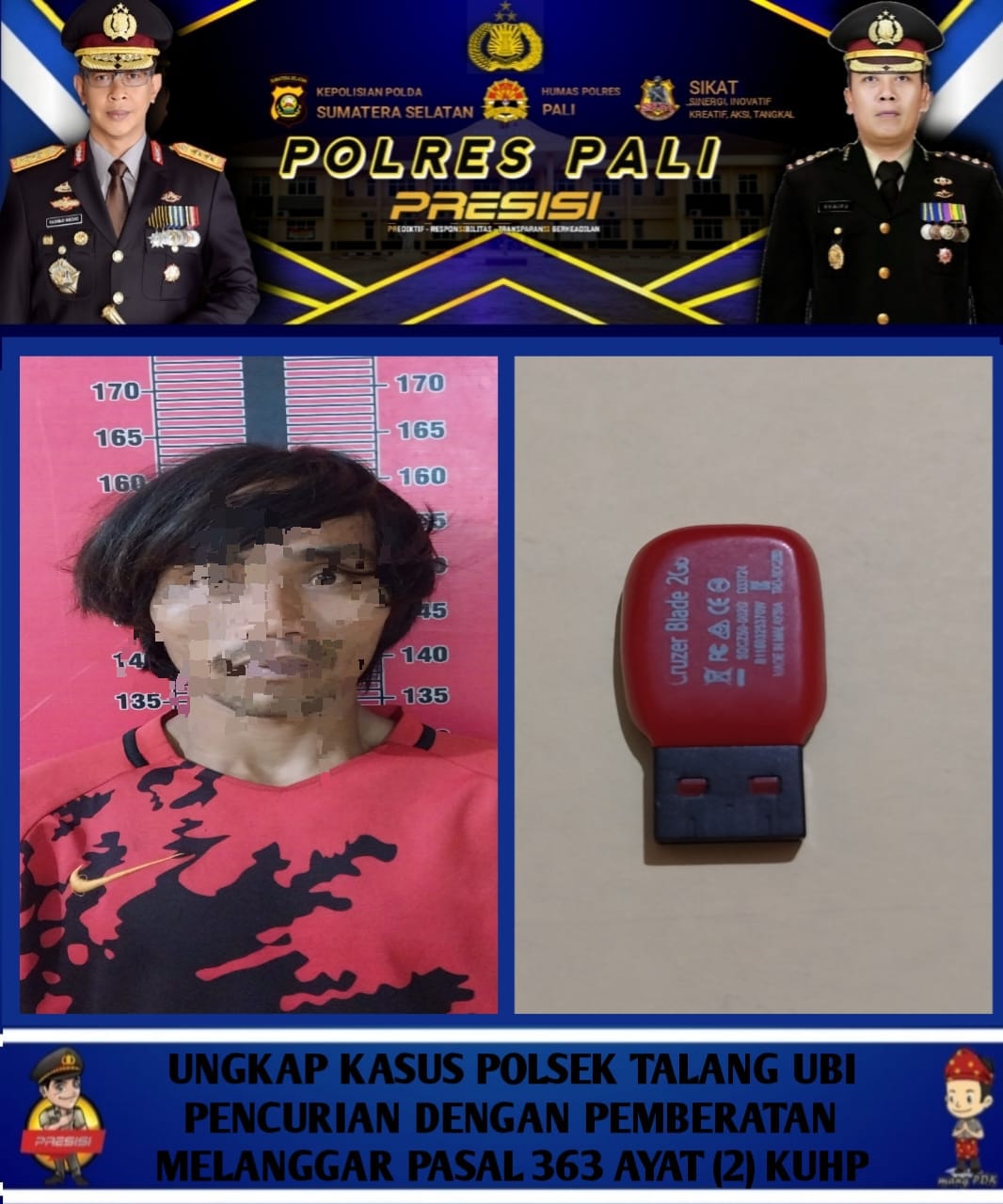Satu Dari Empat Diduga Pelaku Pencurian Rambu-Rambu Lalulintas, Dibekuk Tim 1 Unit Reskrim Polsek Talang Ubi