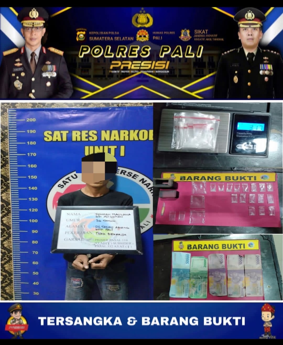Diduga Pelaku Pengedar Sabu Sabu Dibekuk Sat Res Narkoba Polres PALI