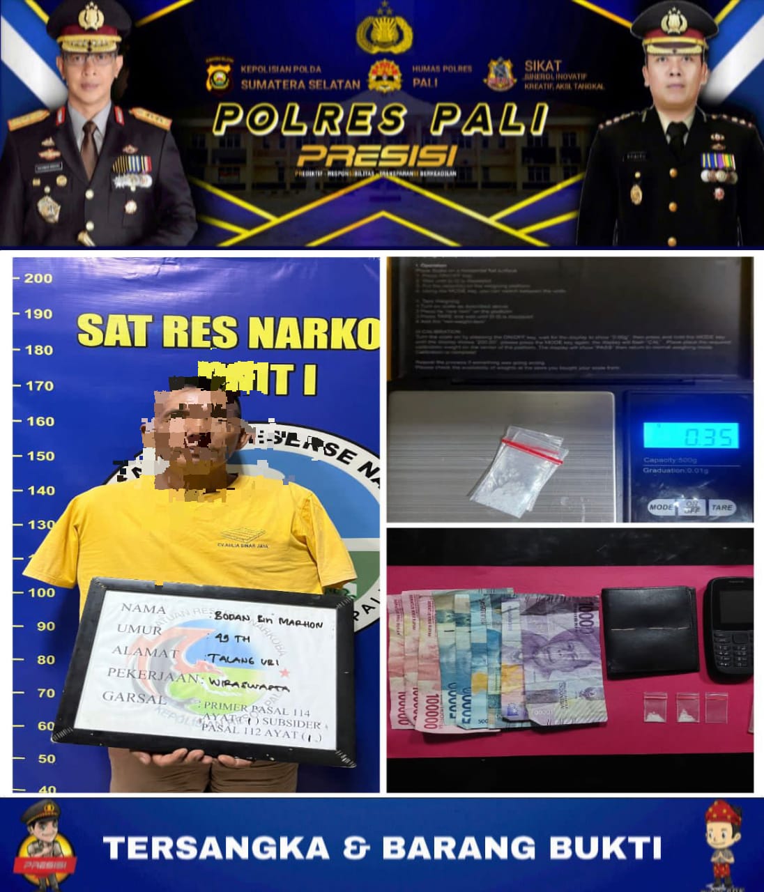 Satres Narkoba Polres PALI Membekuk Pengedar Narkoba Asal Talang Nanas