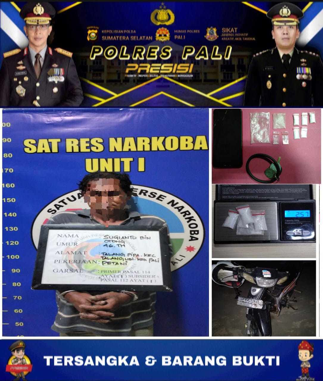 Sat Resnarkoba Polres PALI Berhasil Membekuk Pria Asal Simpang Empat Talang Pipa