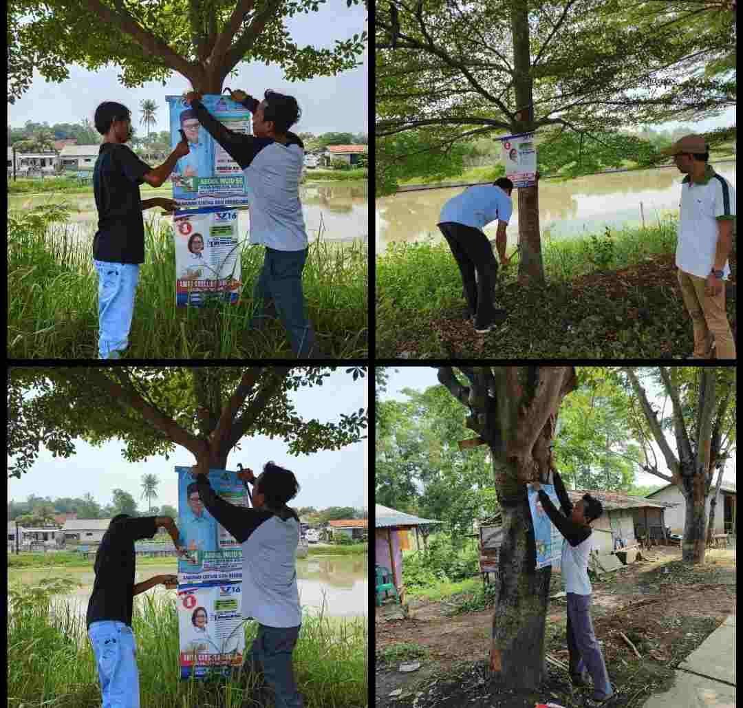 APK yang dipasang dipaku dipepohonan di Tertibkan LSM Sniper dan Satpopl PP, Kamis (28/12/2023)