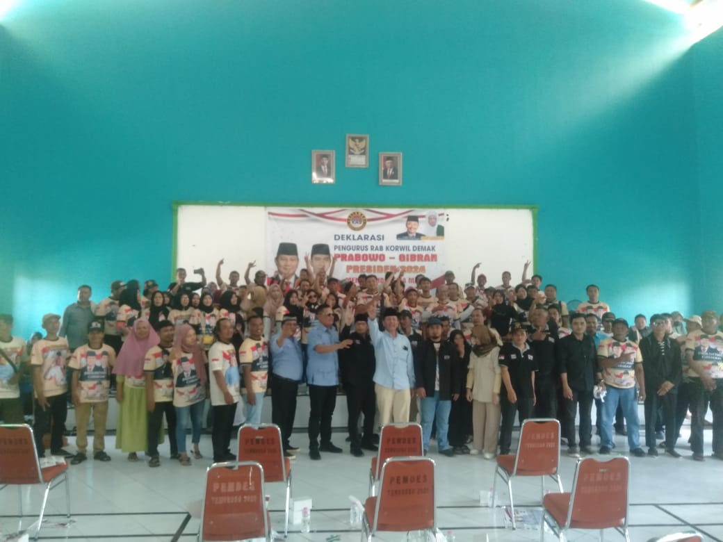 Deklarasi Relawan Anak Bangsa Prabowo – Gibran Dan Pengurus Korwil Lantik Korcam se-Kabupaten Demak
