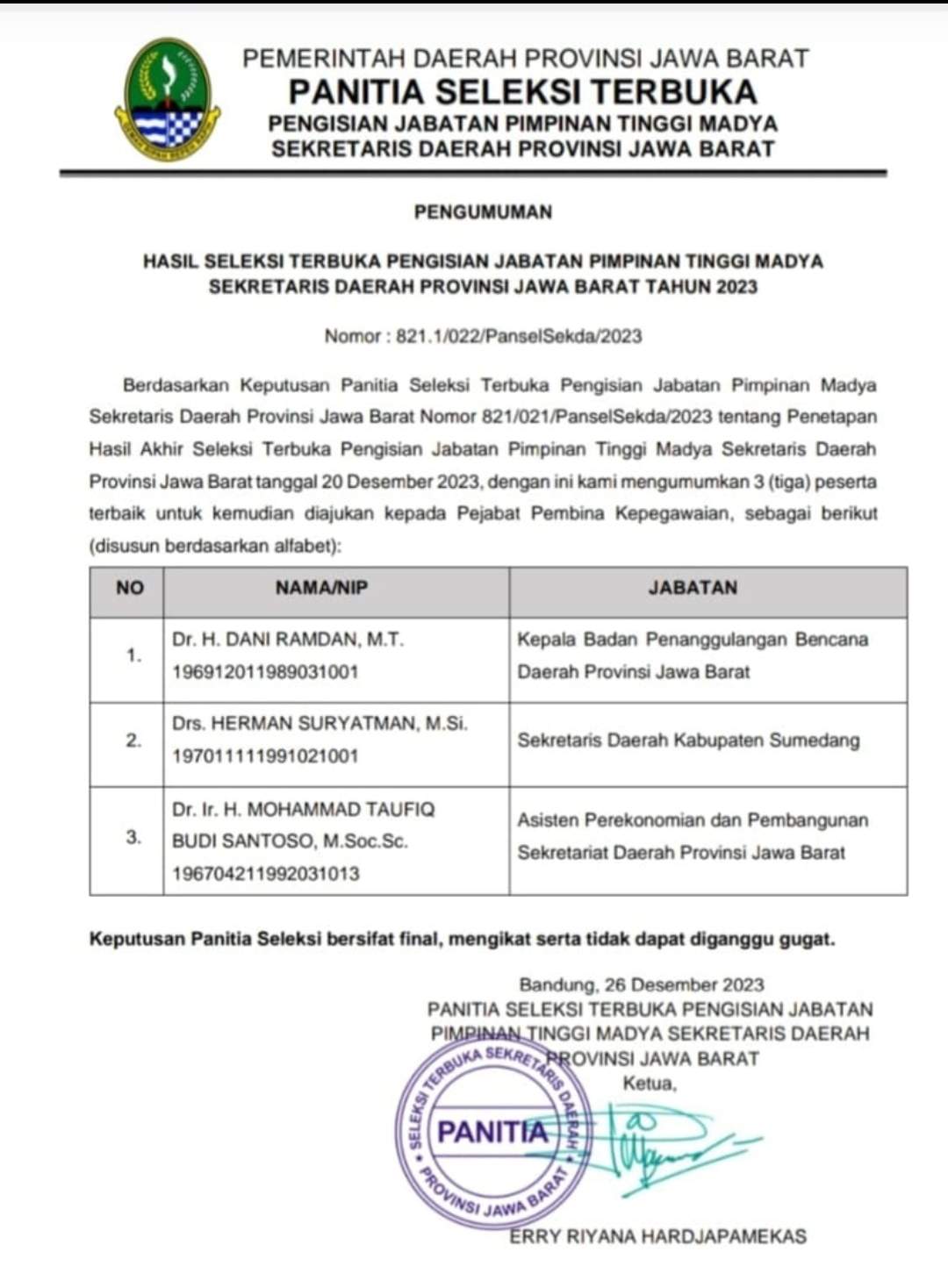 Calon Sekda Jabar Mengerucut Tiga Nama,Bey Machmudin Sebut Bisa Kerja Cepat, Tak Perlu Cari Popularitas