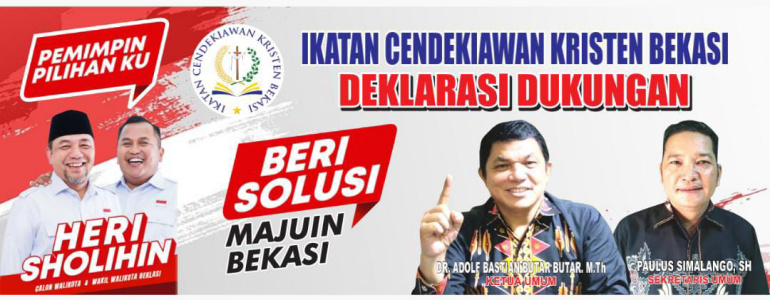 Ikatan Cendekiawan Kristen Bekasi Dukung Paslon No.1 Heri – Gus Solihin Calon Walikota dan Wakil Walikota Bekasi Periode 2024 – 2029