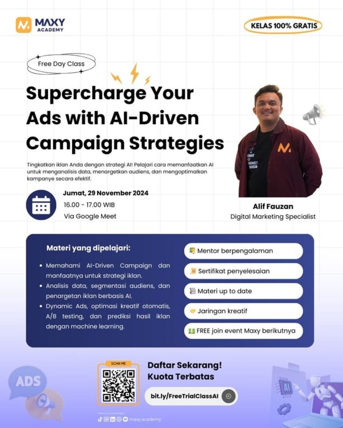 Meningkatkan Kompetensi Digital Marketing dengan Teknologi AI, Maxy Academy Mengadakan Free Class Digital Marketing