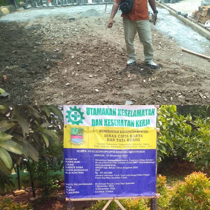 Ptoyek Pemsangan  Paving  Block SMPN 01 Kedungwaringin, CV.Giga Teknik  Diduga Main Mata dengan Pengawas dan Konsultan 