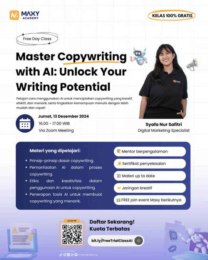 Mengulas Tips dan Trik Copywriting Dengan AI, Maxy Academy Mengundang Digital Marketing Spesialis Dalam Freeday Class