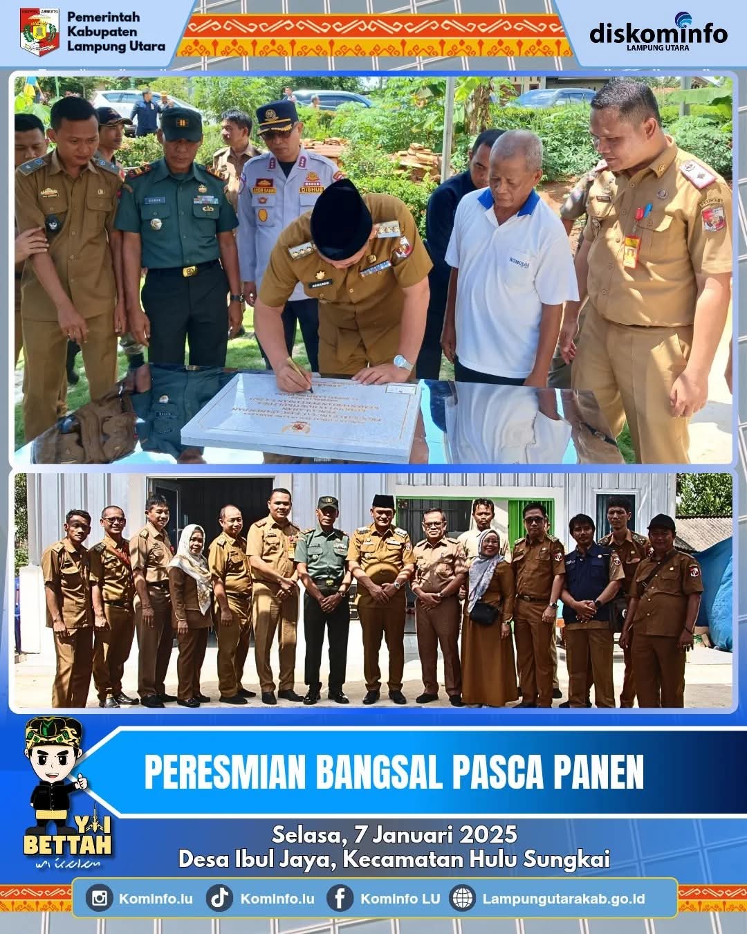 Penjabat Bupati Lampung Utara Meresmikan Bangsal Pasca Panen di Desa Ibul Jaya, Bertujuan Mendukung Kesejahteraan Petani di Didesa