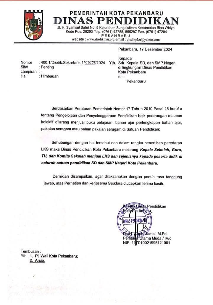 Jika masih ada Penjualan LKS yang Membebani Orang Tua Siswa! Kepala Sekolah Harus Segera Dicopot!