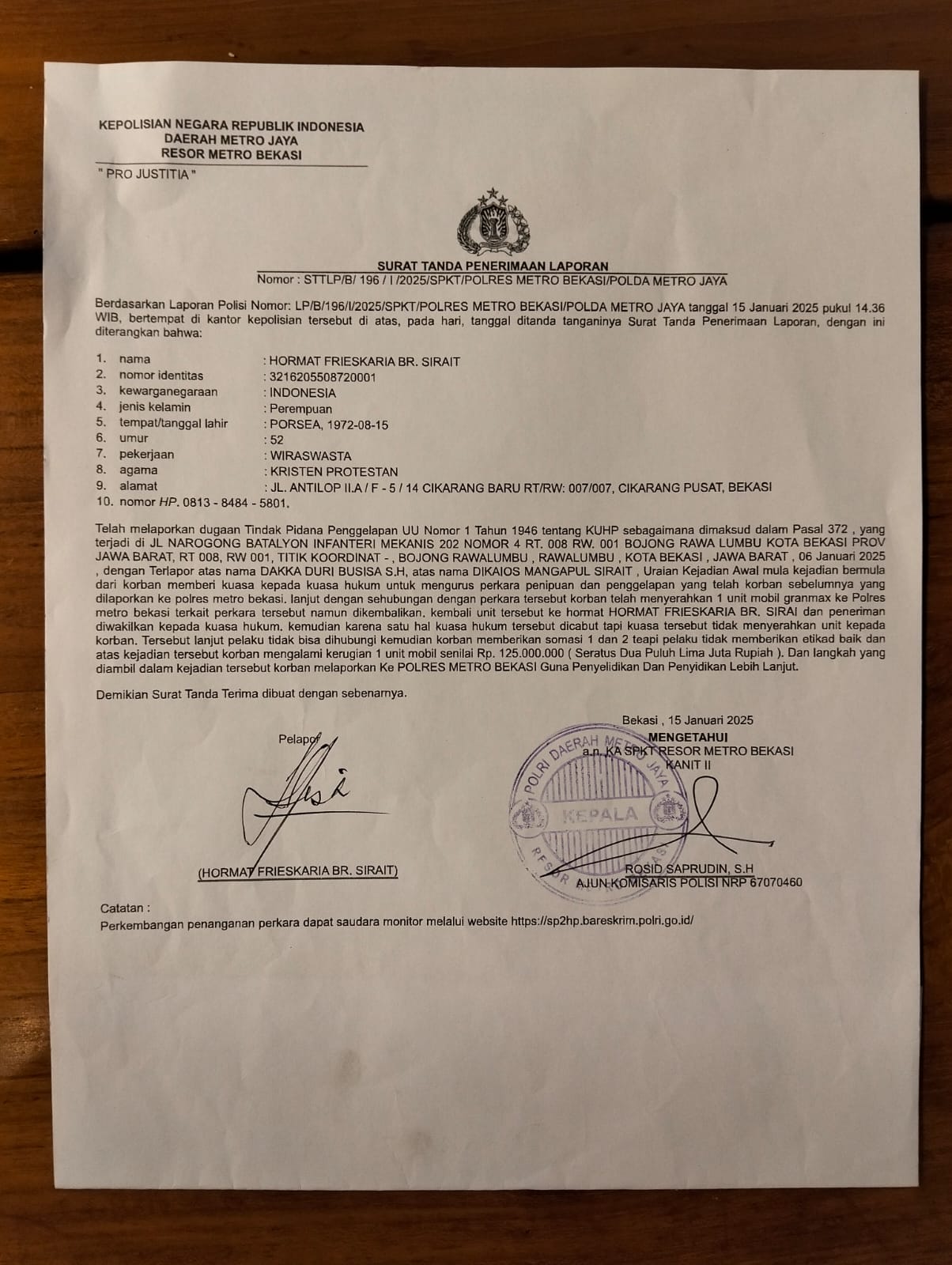 Oknum Ketua LSM Dilaporkan Ke polres Kabupaten Bekasi, Kasus dugaan Penggelapan