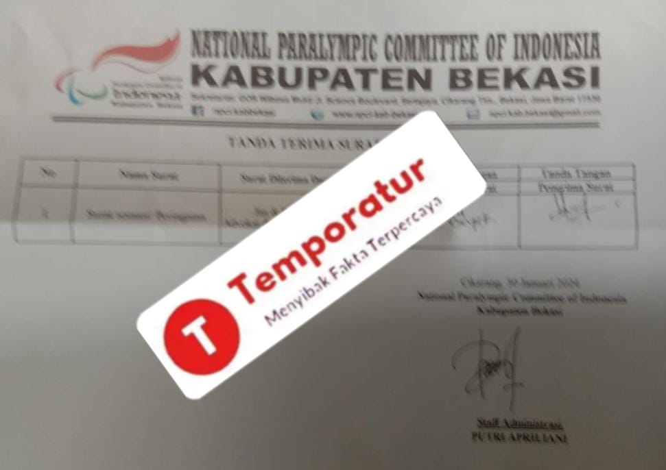 Keterangan foto: Surat Tanda Terima NPCI KabupatenBekasi. (ft : SS)