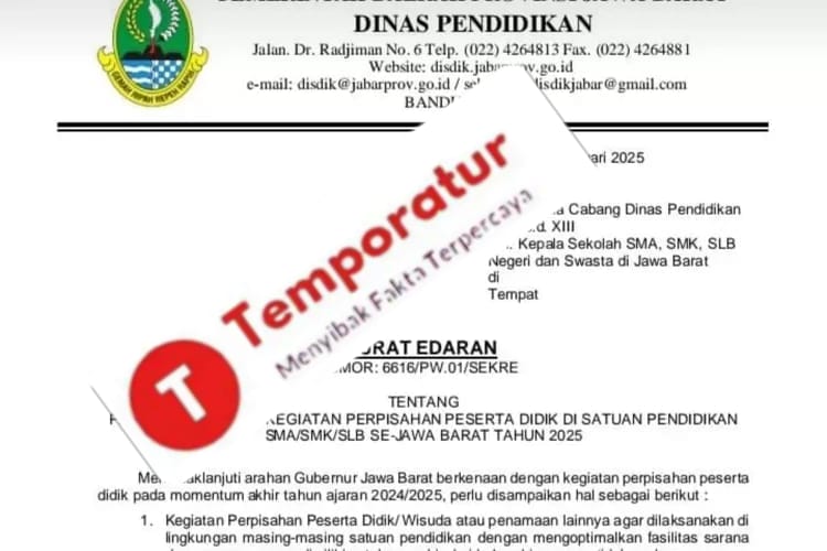Inilah Surat Edaran Dinas Pendidikan provinsi Jabar Kegiatan Perpisahan Siswa Harus Dilaksanakan di Sekolah