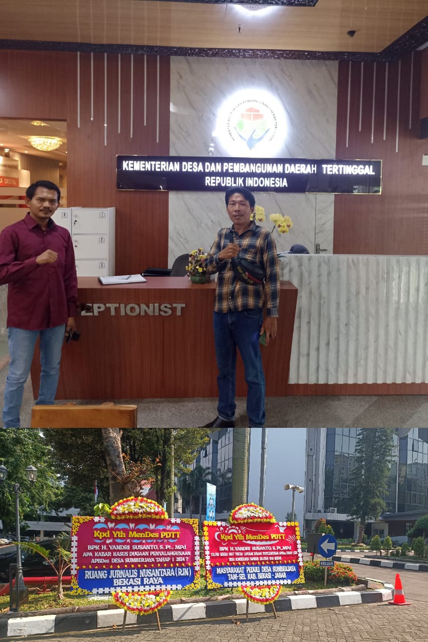 Pengusutan Dugaan Korupsi Desa Sumberjaya, Masyarakat Peduli Desa Sumber Jaya dan RJN Kirim Karangan Bunga ke Kemendes PDTT