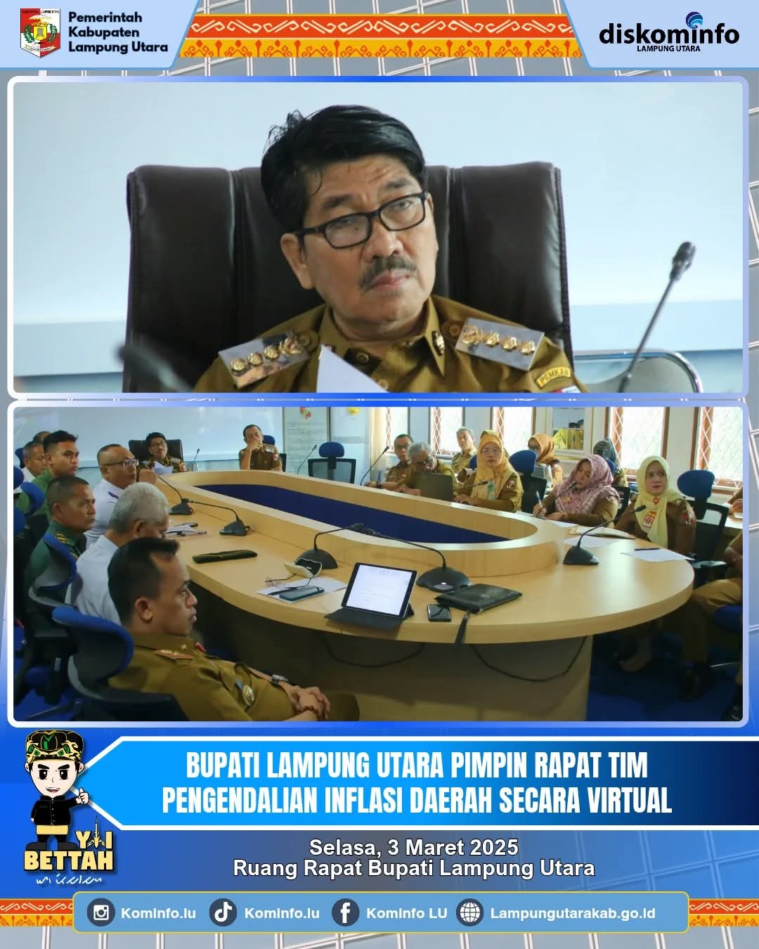 Bupati Lampung Utara Pimpin Rapat Tim Pengendalian Inflasi Daerah (TPID) Secara Virtual