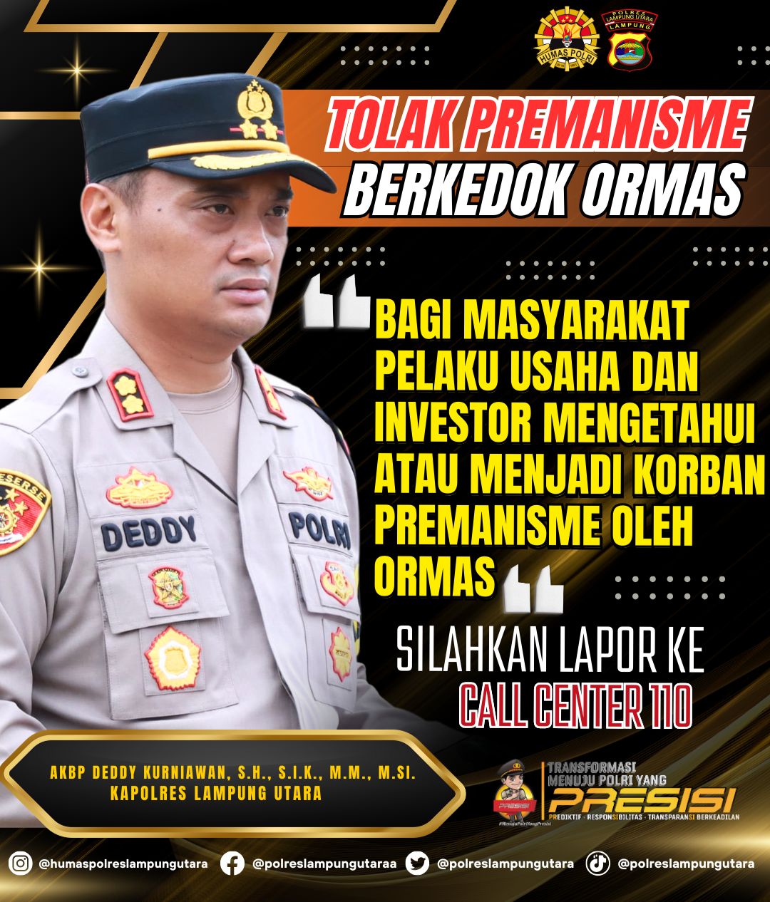 Polres Lampung Utara Akan Menindak Tegas Premanisme Berkedok Ormas Yang Mengganggu Pelaku Usaha dan Investor