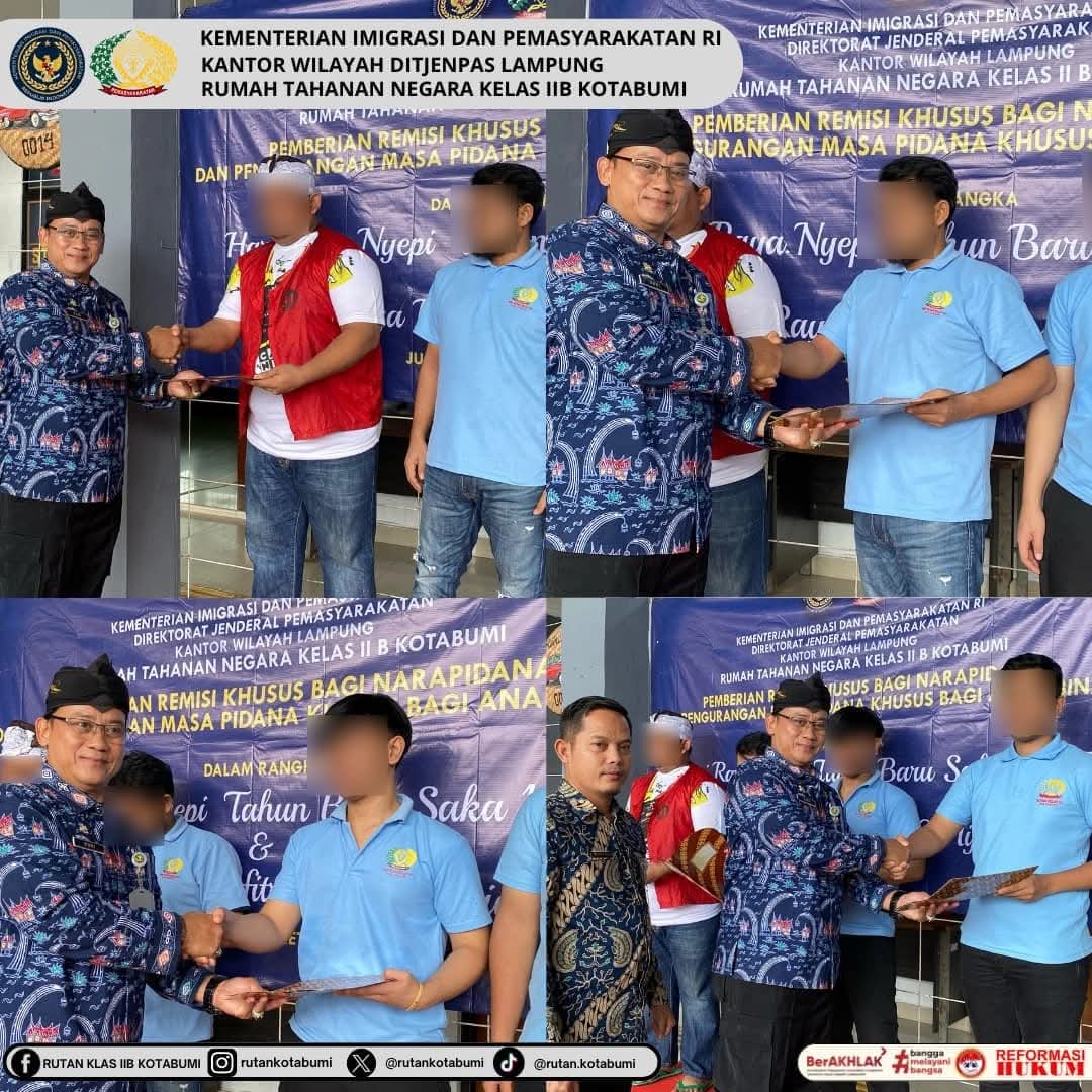 Rutan Kotabumi Berikan Remisi Khusus Hari Suci Nyepi dan Hari Raya Idul Fitri Kepada 4 WBP Melalui Zoom Meeting Serentak