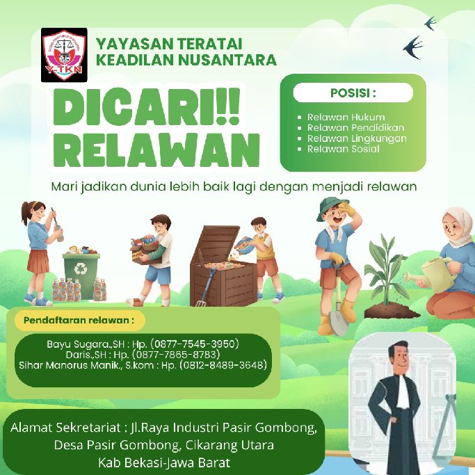 Yayasan Teratai Keadilan Nusantara (Y-TKN) Cari Relawan untuk Bantu Masyarakat Kabupaten Bekasi
