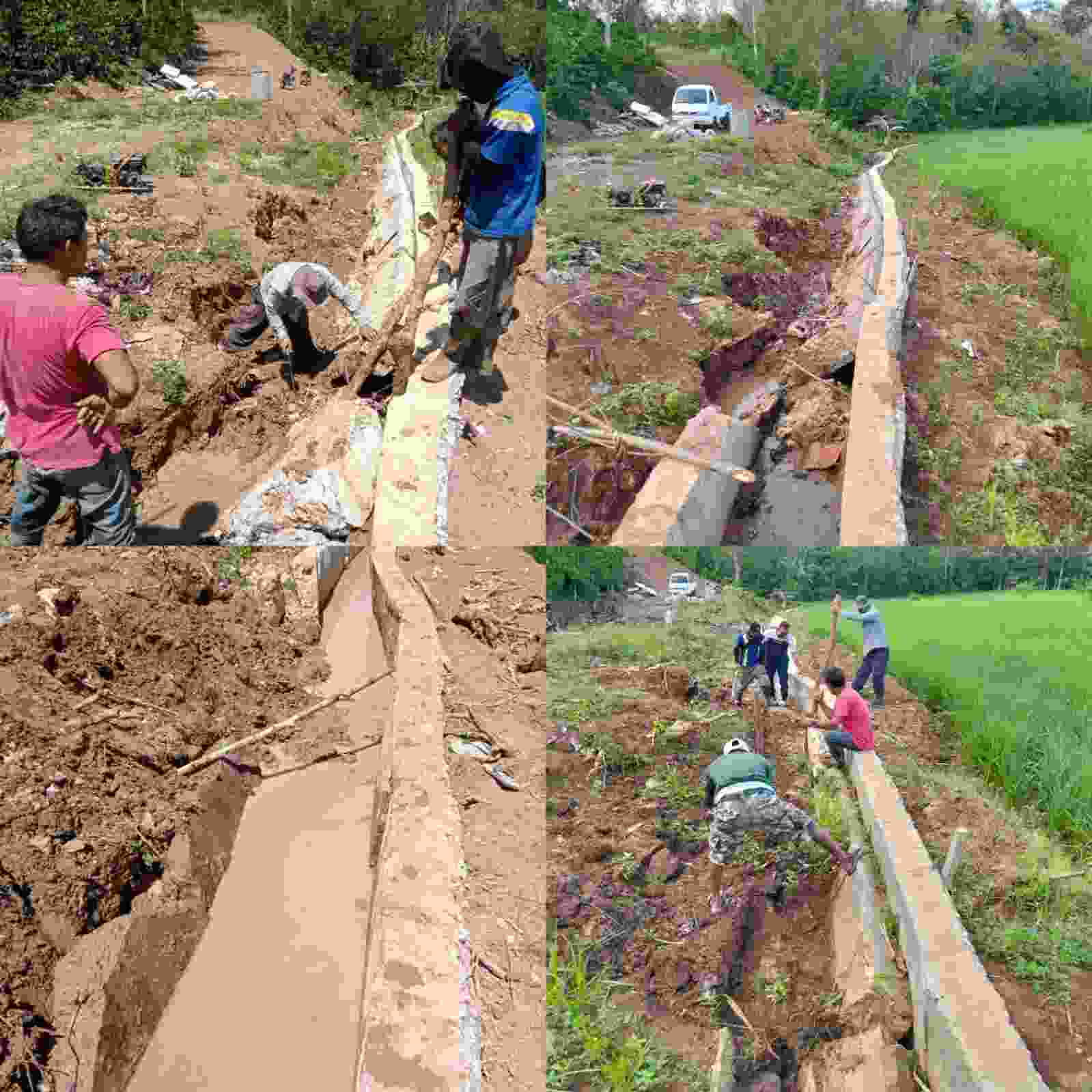 Saluran Air yang Ambruk Akibat Longsor di Desa Pulau Panggung Mulai Diperbaiki