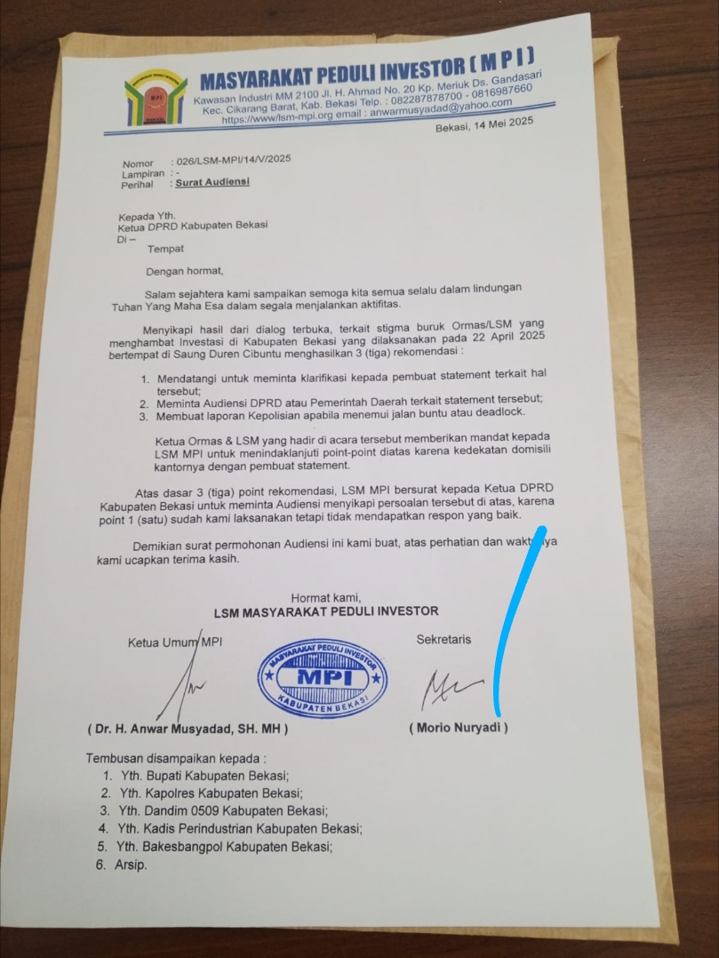 LSM MPI Minta Audiensi dengan DPRD Kabupaten Bekasi Terkait Stigma Buruk Terhadap Ormas