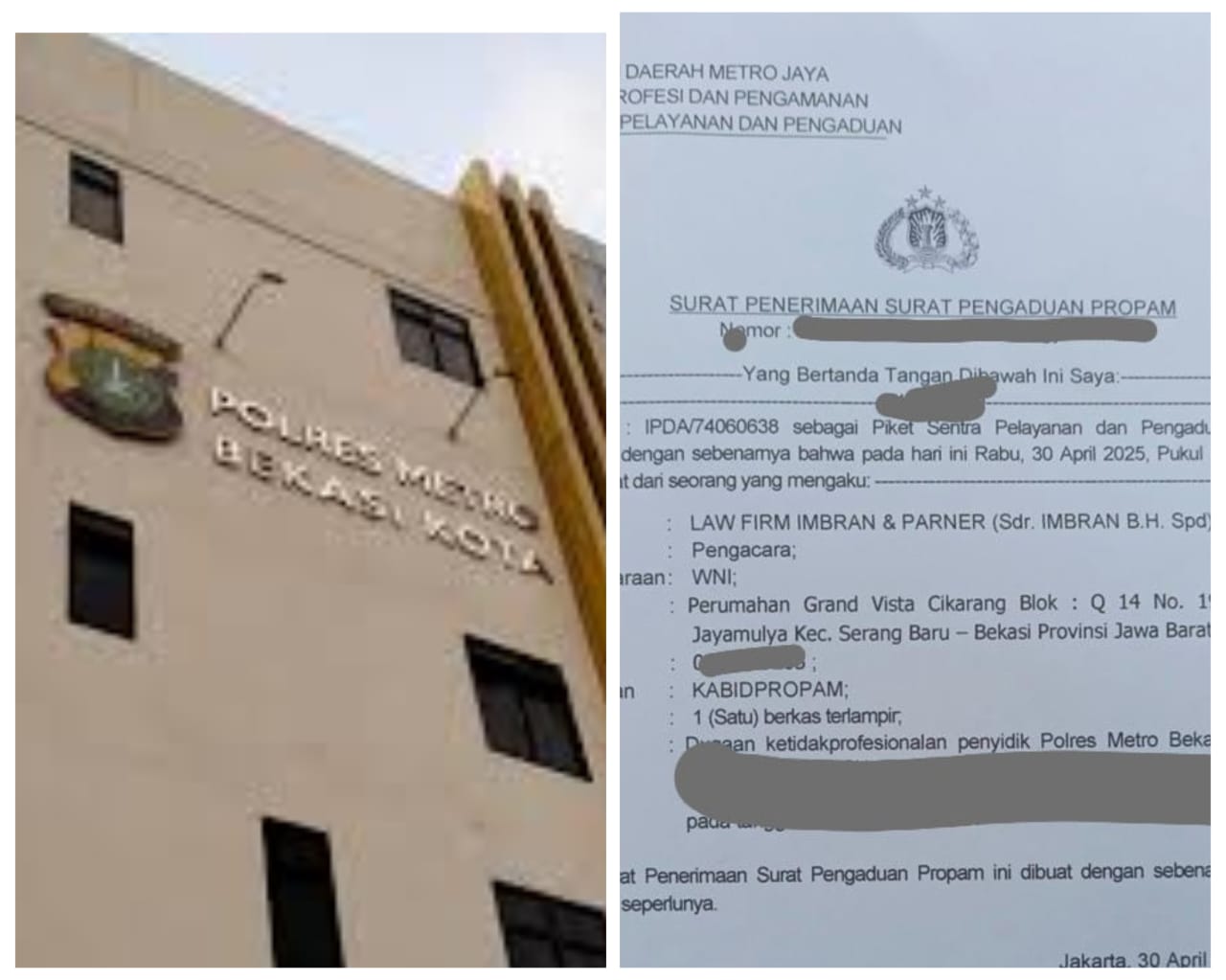 Tak terima kasus digulirkan kembali beberapa warga propamkan penyidik polres Bekasi Kota