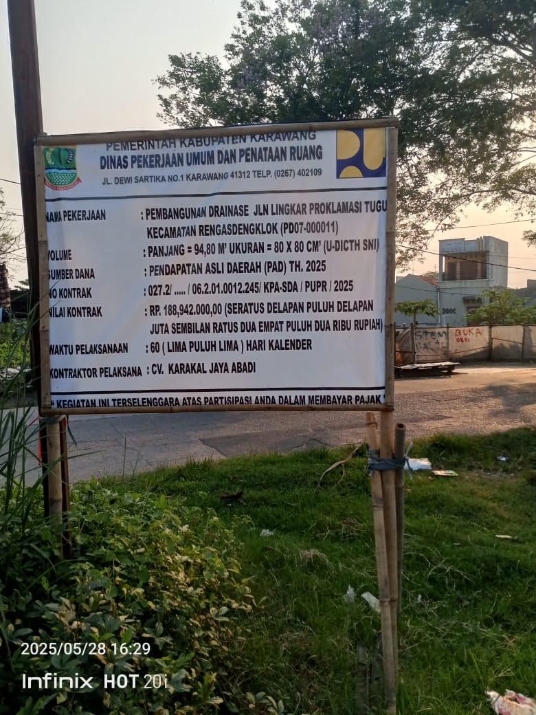 Diduga Proyek Drainase Saluran Air u-ditch Jln Lingkar Proklamasi Tugu Desa Rengas Dengklok selatan, Kecamatan Rengas Dengklok selatan, Kabupaten Karawang Tidak Optimal, Dinas PUPR Diminta Sidak