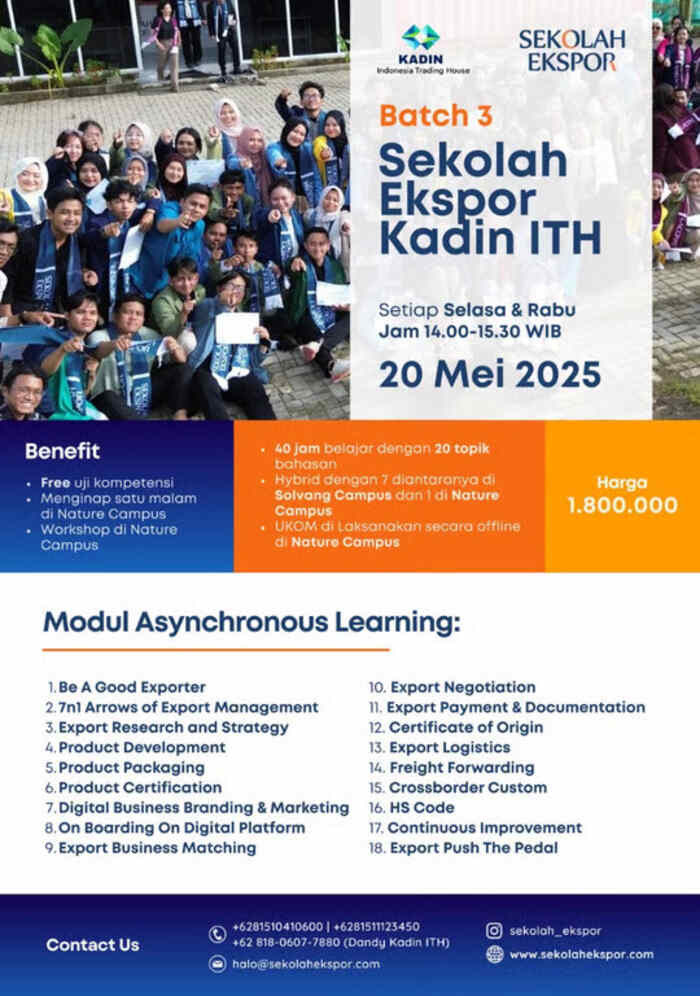 Kadin ITH dan Sekolah Ekspor Kembali Bersinergi Gelar Kelas Ekspor Batch 3 dengan Beragam Keuntungan Baru