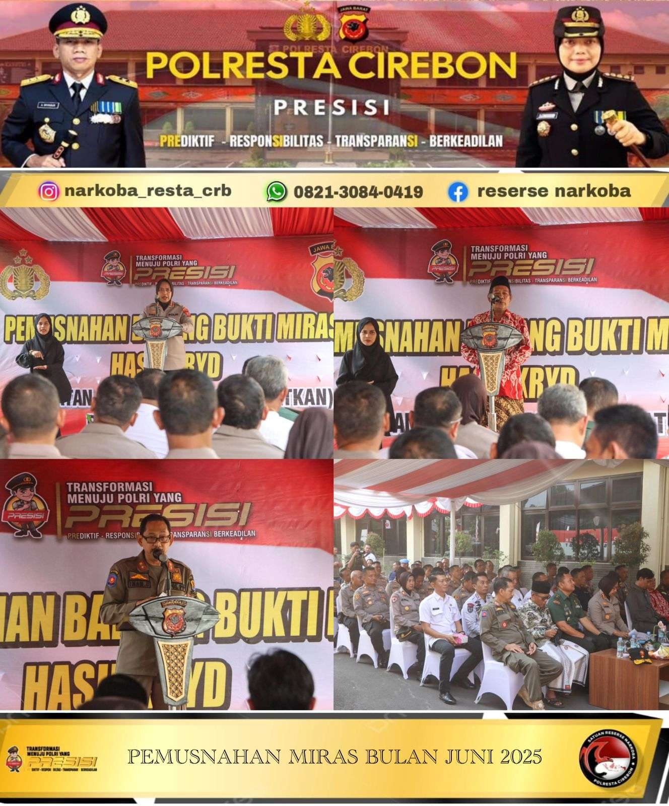 Keterangan foto: Polresta Cirebon Musnahkan Barang BuktiHasil KRYD&nbsp;pada Rabu 25/06/2025.