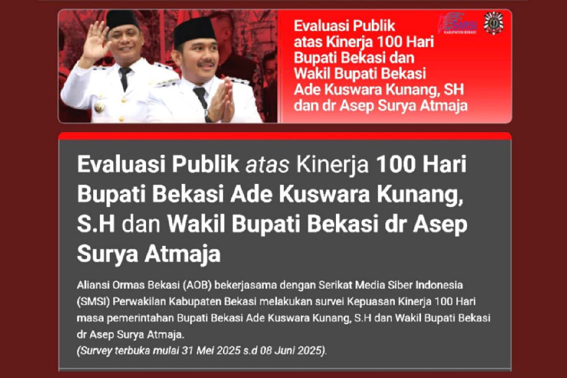 Publik Bekasi, Yuk Evaluasi 100 Hari Kinerja Bupati dan Wakil Bupati Bekasi Dengan Mengisi Google Form Berikut…