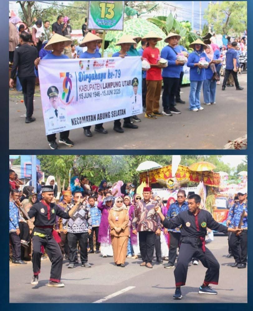 Keterangan foto:Pawai Budaya dan&nbsp; Lomba Kendaraan Hias Mewarnai&nbsp; HUT ke-79 Kabupaten Lampung Utara 