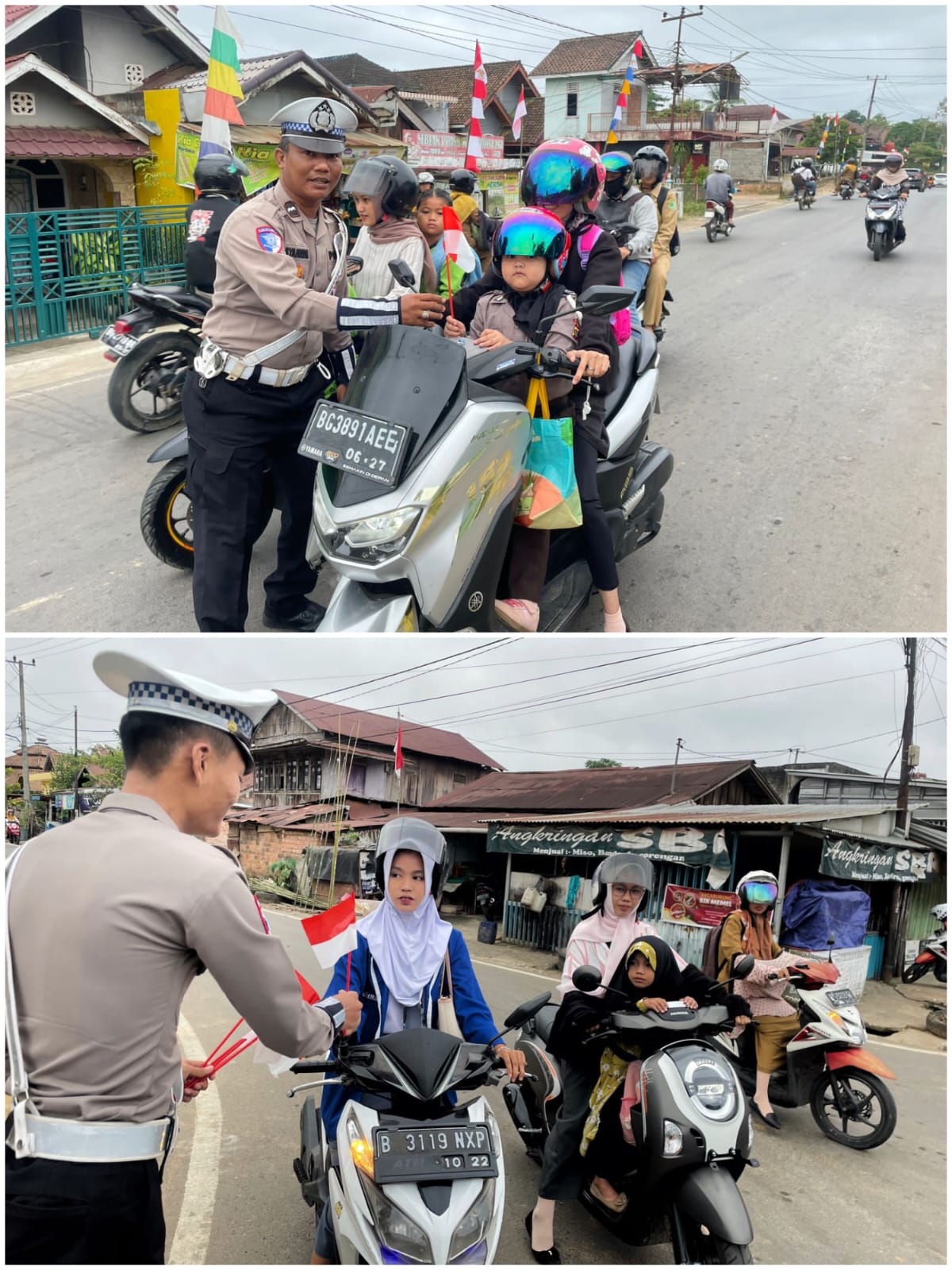 Satlantas Polres PALI Menggelar Aksi Simpatik Berupa Pemasangan Bendera Merah Putih
