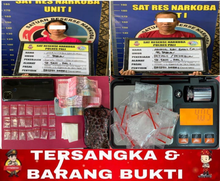 Satresnarkoba Polres PALI Tangkap Dua Pengedar, Amankan 21 Paket Sabu di Simpang Tais
