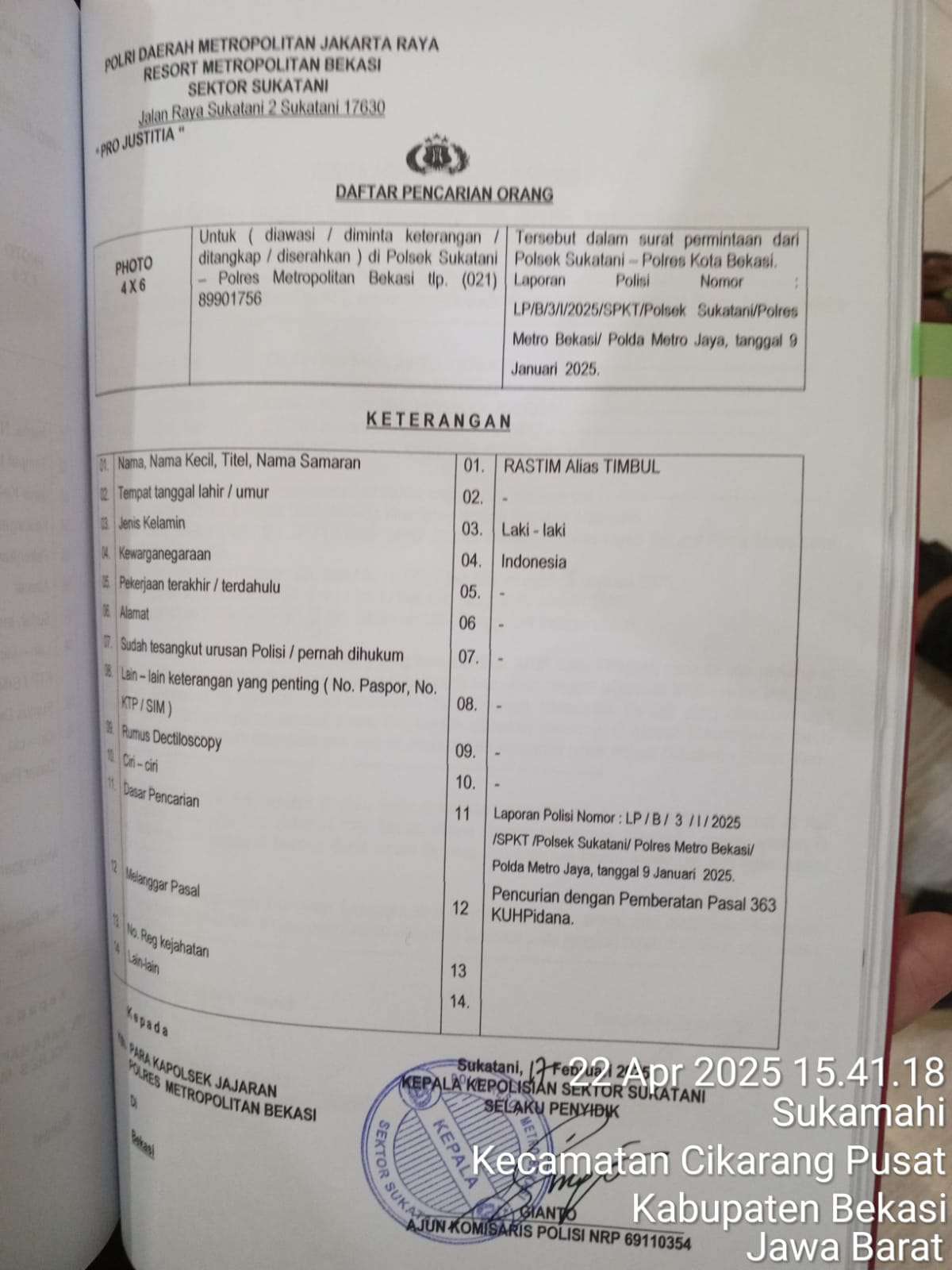 Patut Diduga Kepsek SDN SUKADARMA 02 Sukatani Melindungi Guru Yang Di Tetapkan Sebagai DPO Tindak Pencurian Pemberatan Pasal 363 KUHPidana