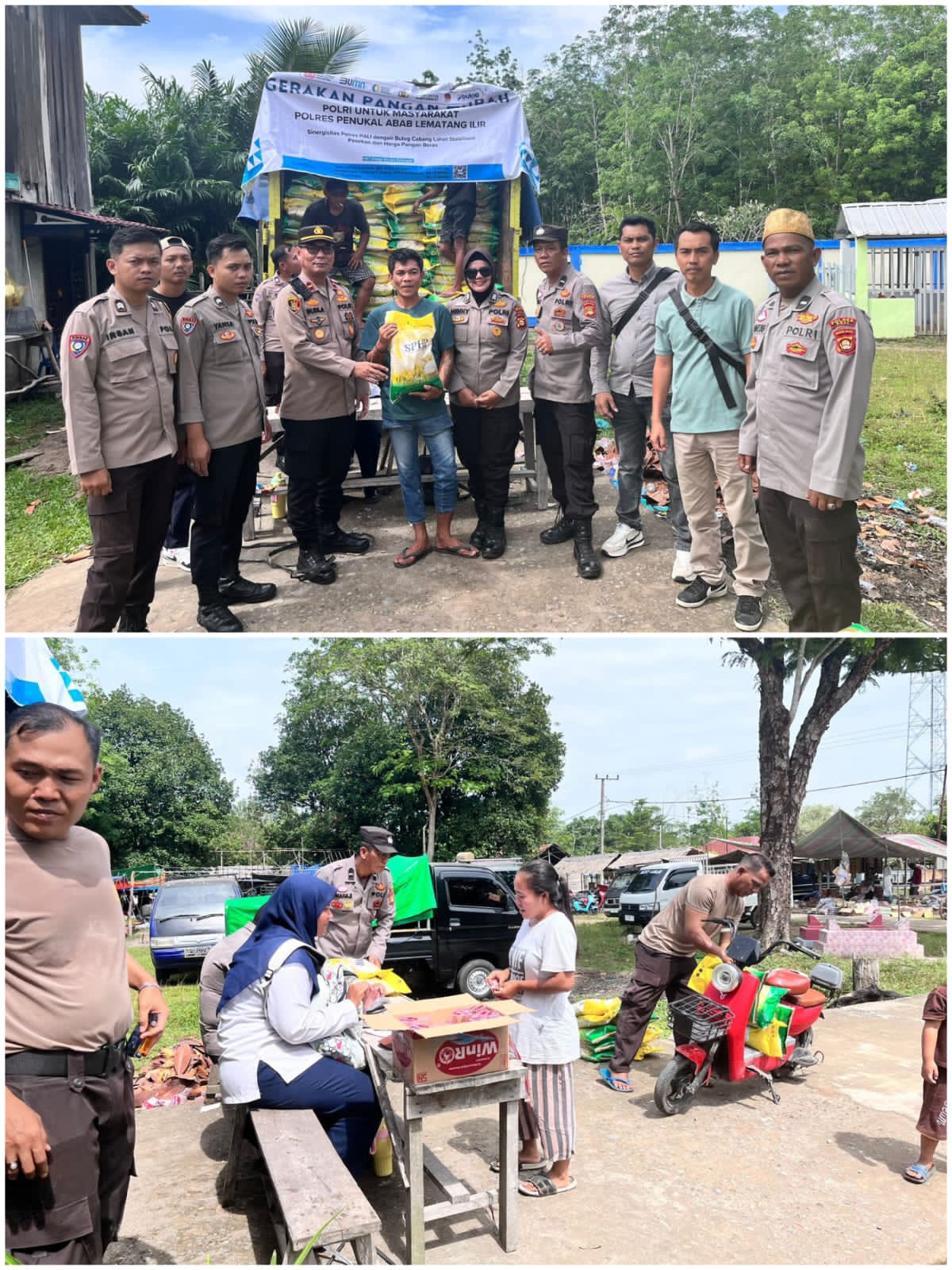 Polres PALI Bersama Polsek Penukal Utara Menggelar Gerakan Pangan Murah (GPM) di Pasar Kalangan Desa Tempirai Selatan