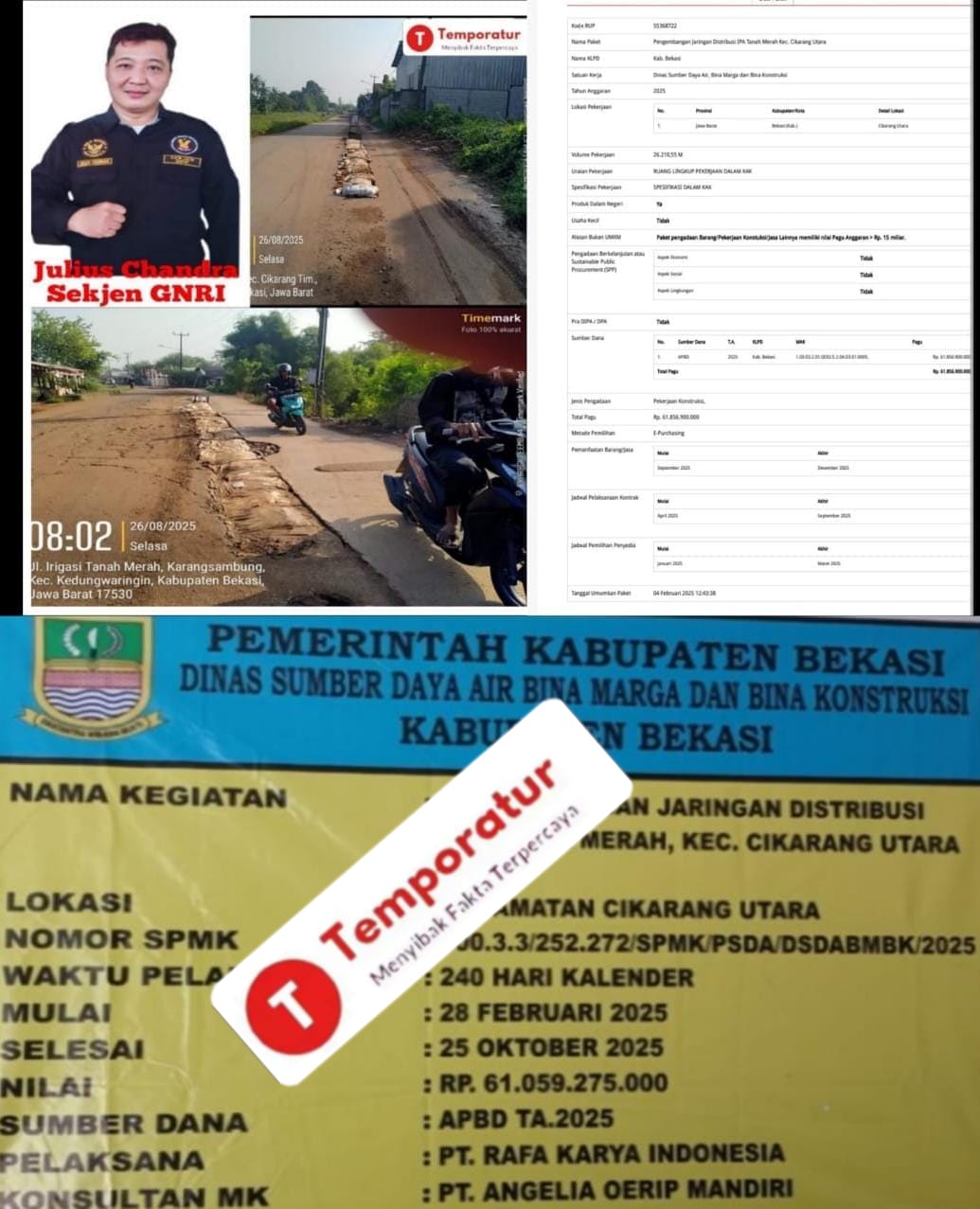 Abaikan Transparansi Publik, Kabid  dan Kepala Dinas SDABMBK Kab.Bekasi Bungkam Soal Proyek Rp61,8 Miliar, LSM GNRI Soroti Perbedaan Data