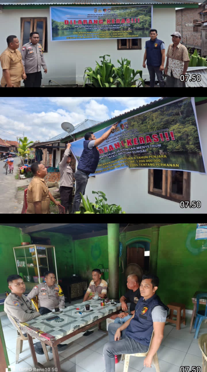 Himbauan Larangan Tangkap Ikan dengan Setrum dan Racun, Polsek Penukal Utara Pasang Spanduk