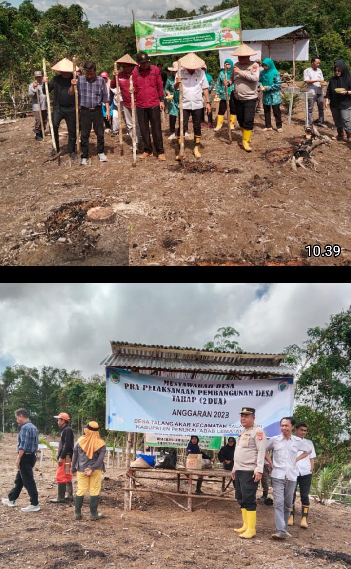 Dukung Ketahanan Pangan Nasional Polsek Talang Ubi Hadiri Penanaman Jagung di Desa Talang Akar