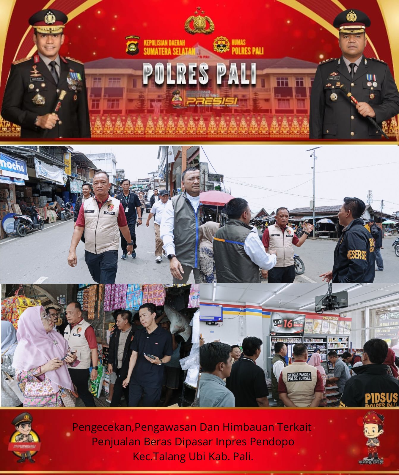 Polres PALI Pastikan Tidak Ada Penjualan Beras Oplosan di Pasar Inpres Pendopo