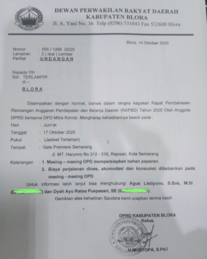 Blora – Dugaan Penyelewengan Kunker, OPD Di Gerakan Sistem Operasional Alih-alih