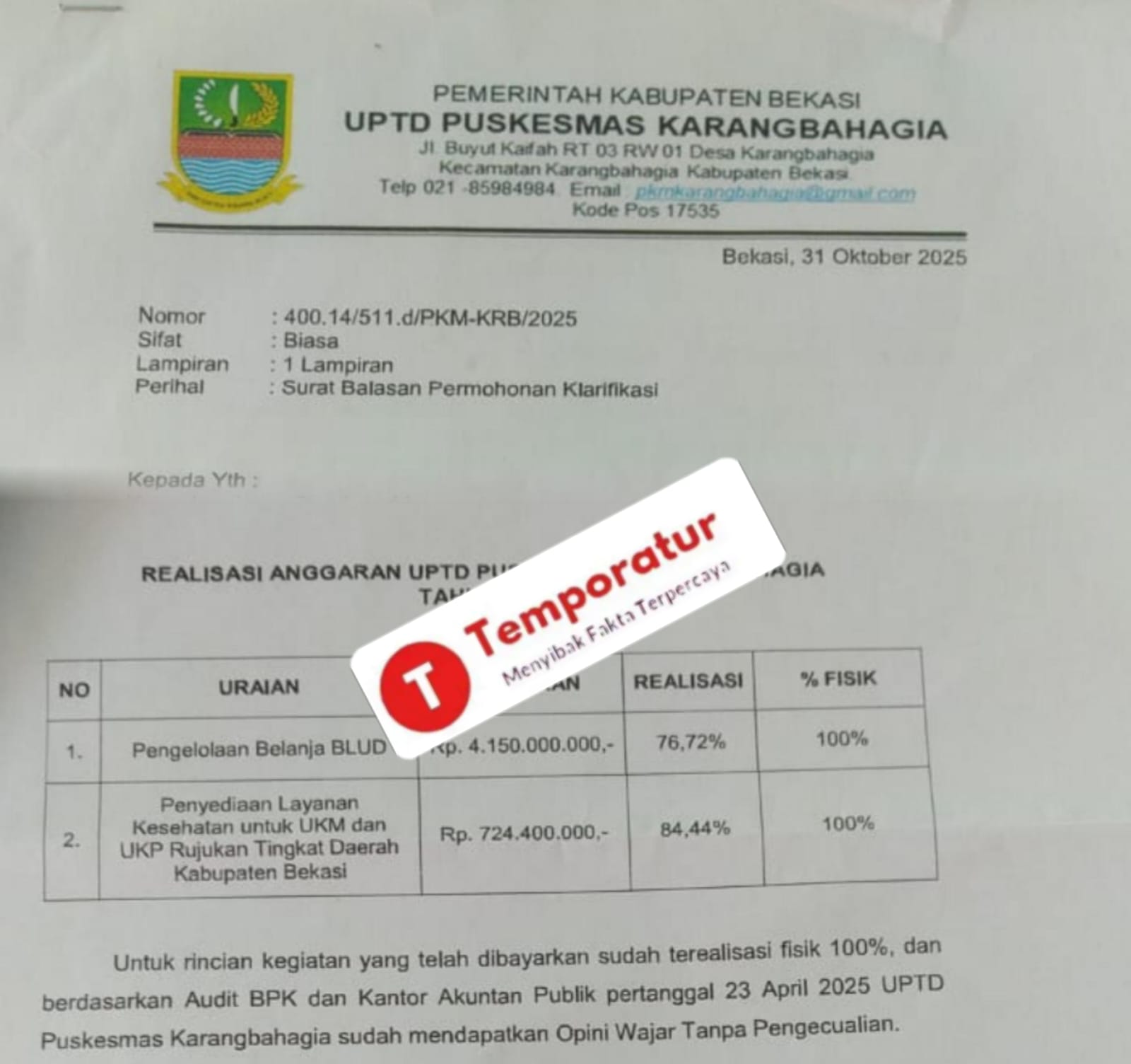 Transparasi Dana Publik Diuji: DPD LSM GNRI Kabupaten Bekasi Desak Puskesmas Karangbahagia Jelaskan Pengelolahan BLUD