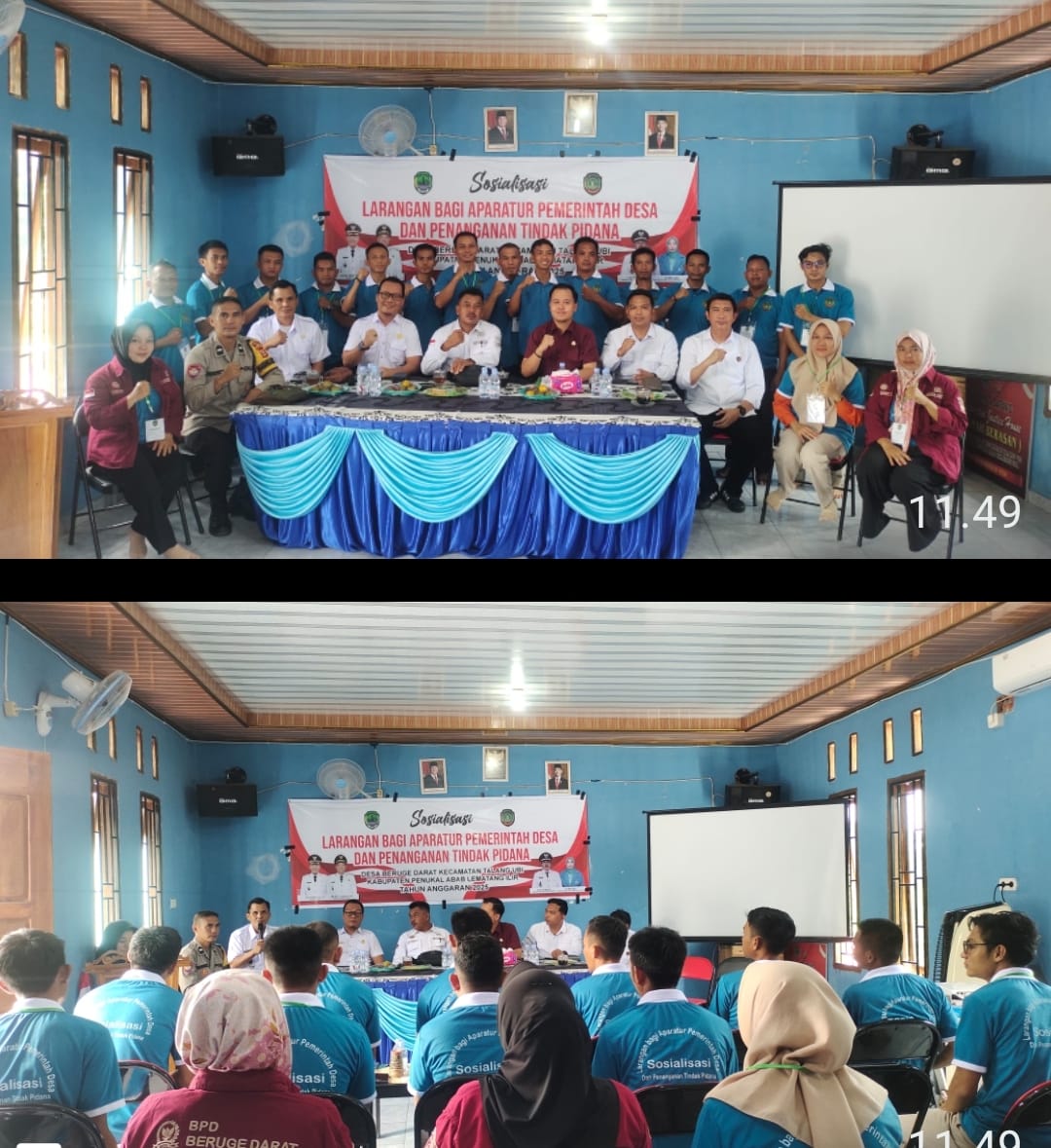 BHABINKAMTIBMAS DESA BERUGE DARAT HADIRI SOSIALISASI LARANGAN BAGI APARATUR DESA DAN PENANGANAN TINDAK PIDANA