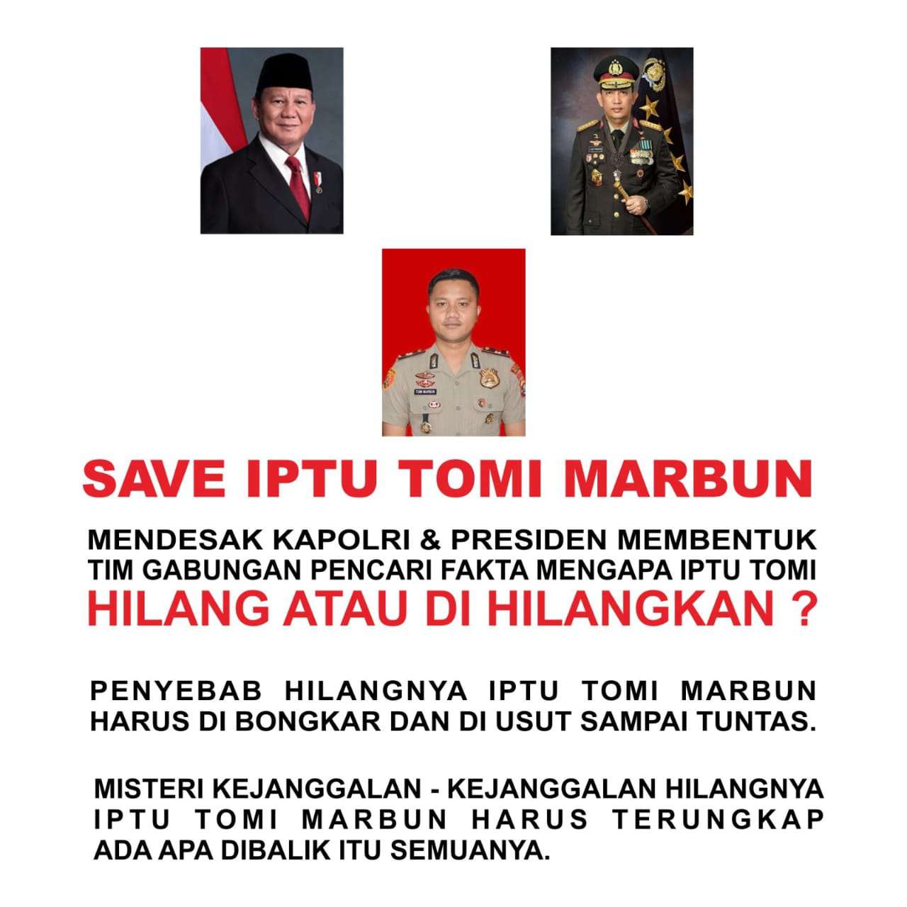 Hilang Saat Bertugas di Papua, Keluarga Iptu Tomi Marbun Siapkan Gugatan Negara