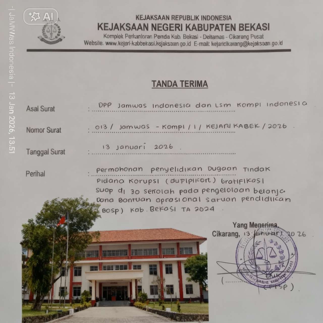 Dugaan Gratifikasi Dana BOSP 4.13 Miliar, Dua LSM Desak Kejari Kabupaten Bekasi Periksa 30 Kepala Sekolah