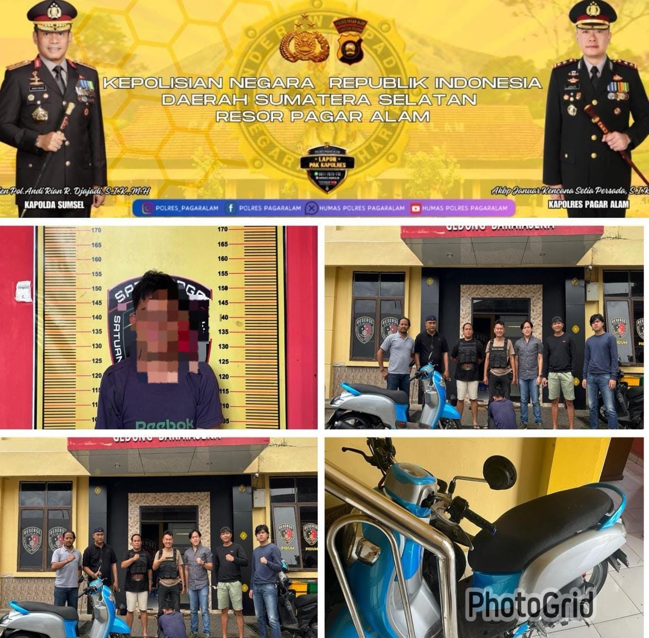 Respon Cepat Laporan Warga, Satreskrim Polres Pagar Alam Amankan Pelaku Pencurian Motor Scoopy