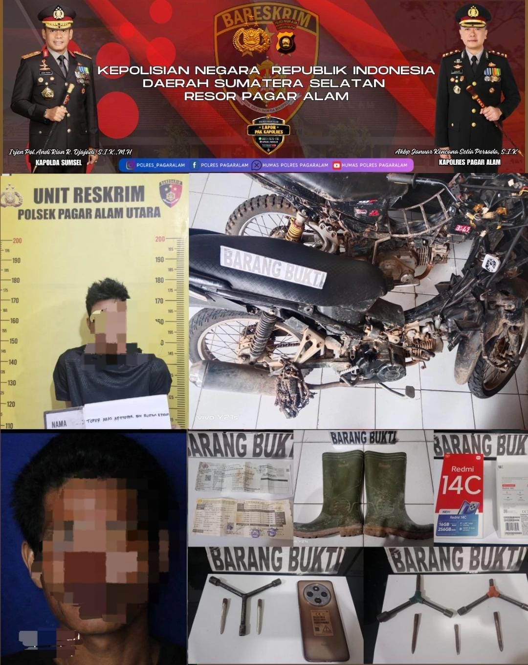 Tim Gabungan Polres Pagar Alam Tangkap Pelaku Pencurian Motor di Lapangan Alun Dua